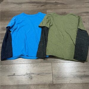 2 Cat & Jack boys long sleeve shirts. Blue, green, gray. Size M 10/12